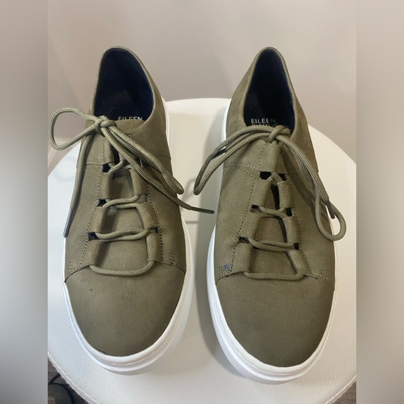 Eileen Fisher Prescot Sneaker 6.5 Olive Green Nubuck Platform Lace-Up Shoes - Picture 1 of 9